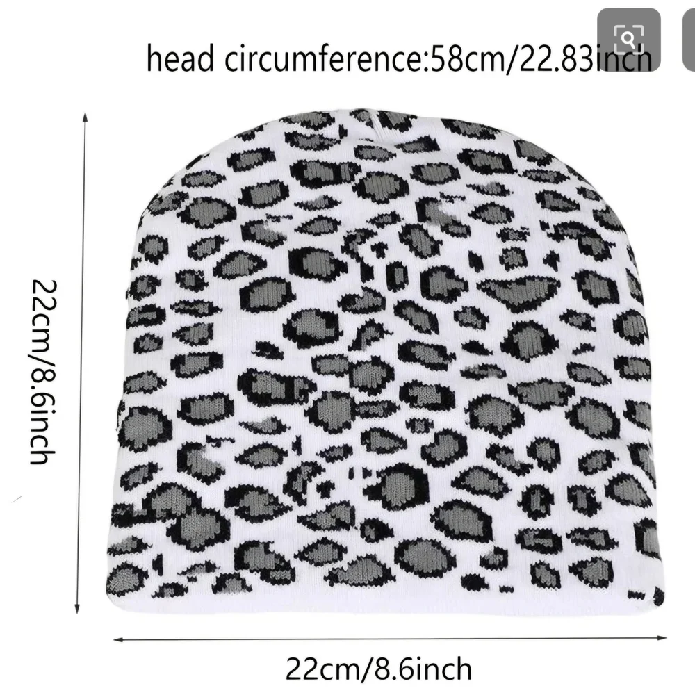 Leopard Print Beanie White Grey - Picture 6 of 13